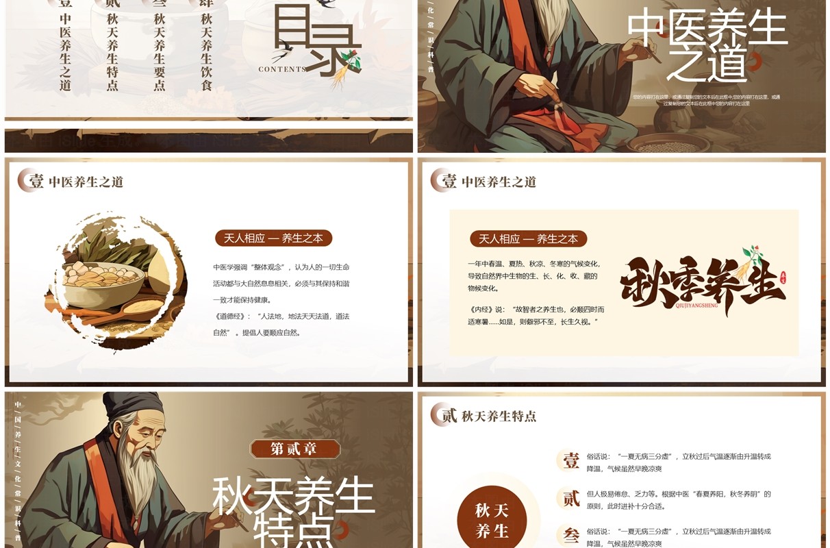 棕色中国风中医秋季养生知识PPT模板