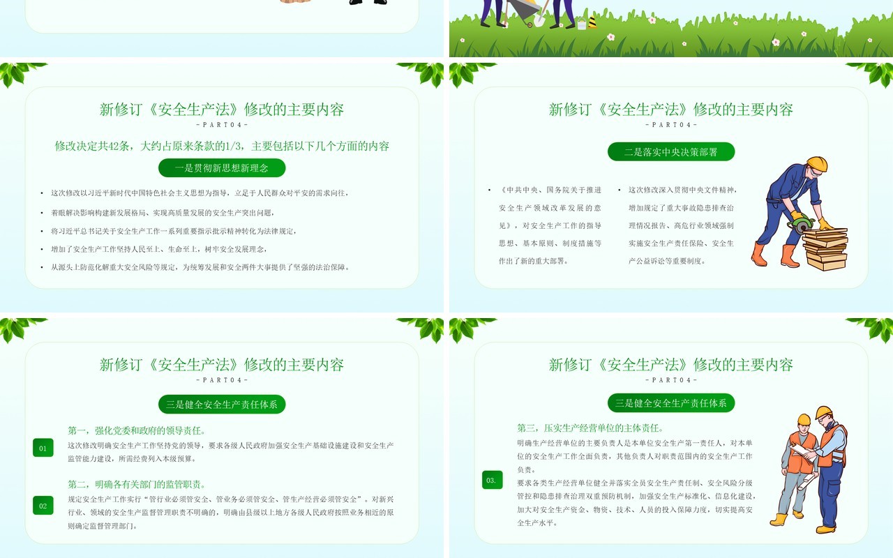绿色简约风新安全生产法解读PPT模板