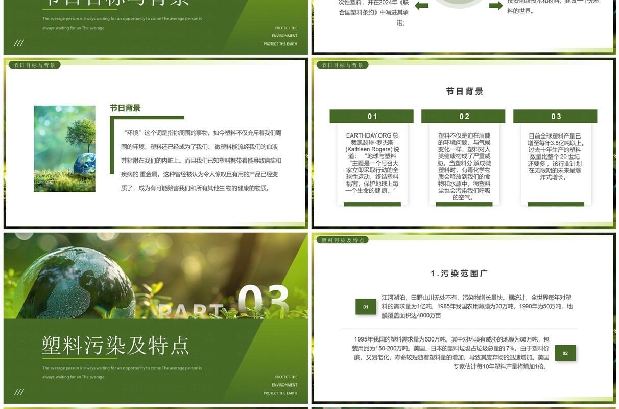 绿色简约风地球VS塑料携手行动世界地球日PPT模板