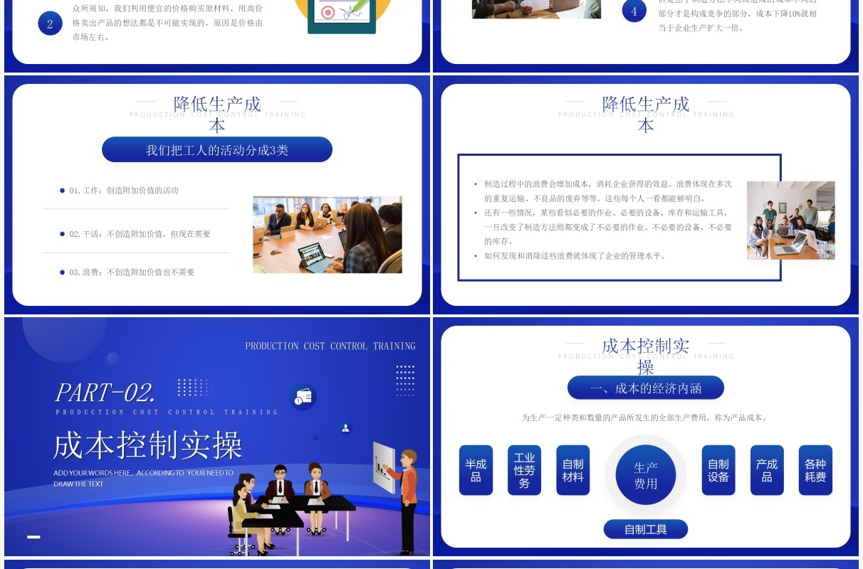 蓝色简约风生产成本控制培训PPT模板