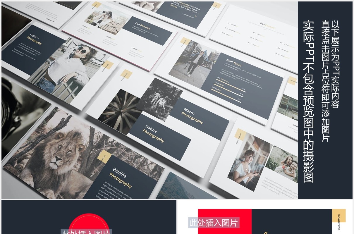 摄影作品图片展示排版设计PPT模板Dazzle Photography Powerpoint Template