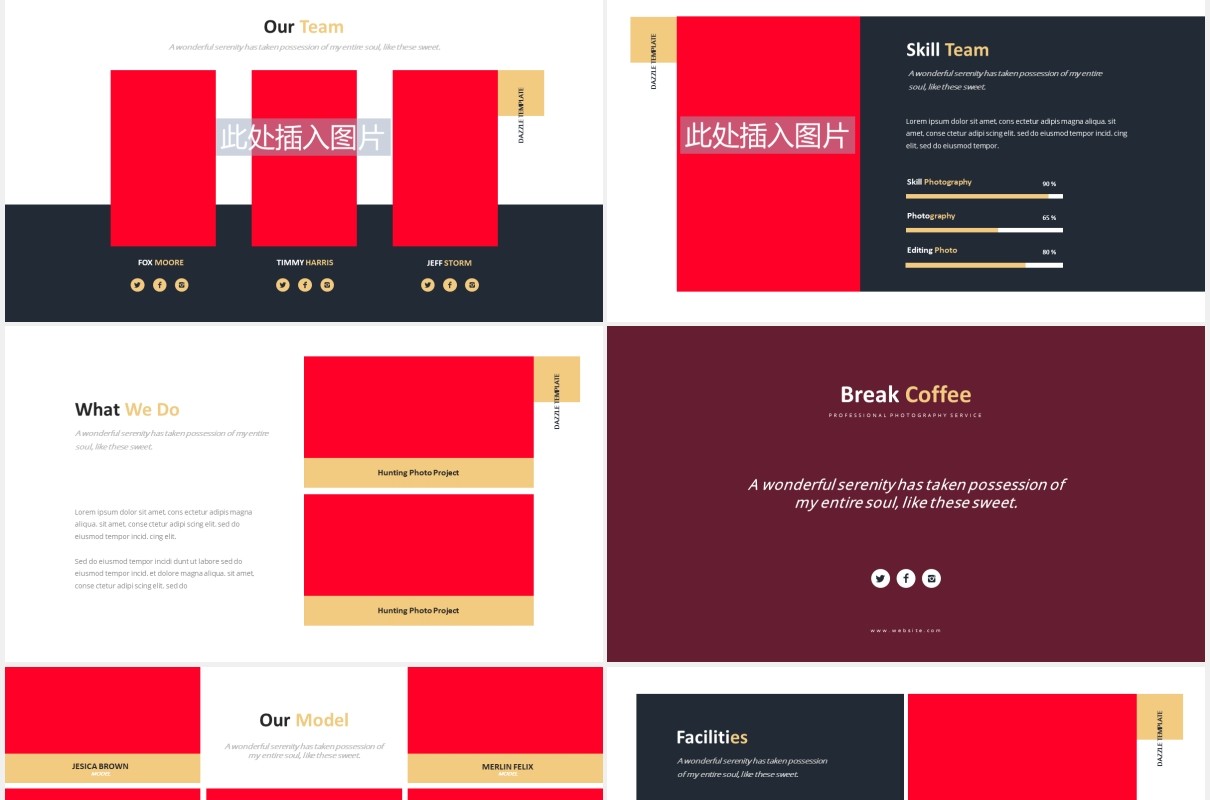 摄影作品图片展示排版设计PPT模板Dazzle Photography Powerpoint Template