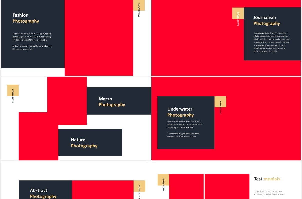 摄影作品图片展示排版设计PPT模板Dazzle Photography Powerpoint Template