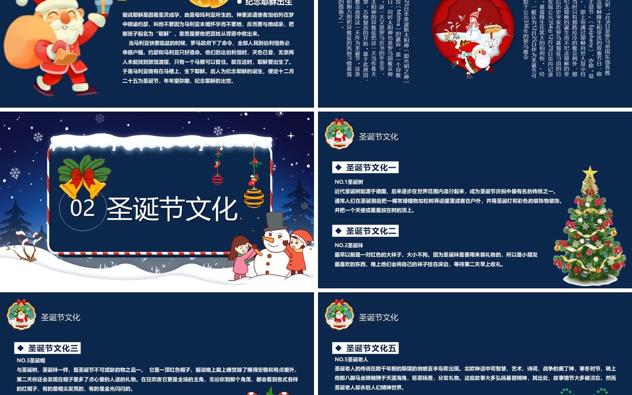 蓝色卡通风圣诞狂欢节主题班会活动策划PPT模板