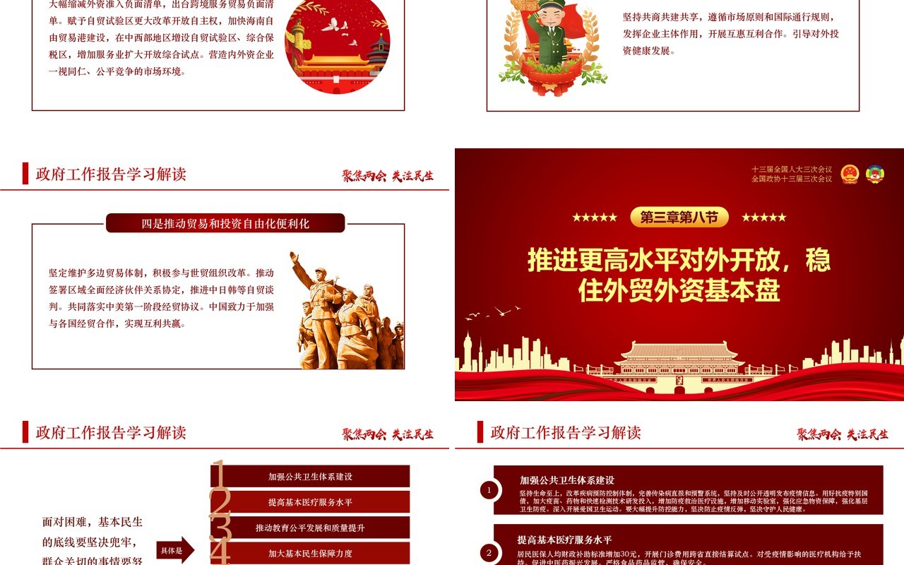 红色聚焦全国两会讲稿政府工作报告党建PPT模板