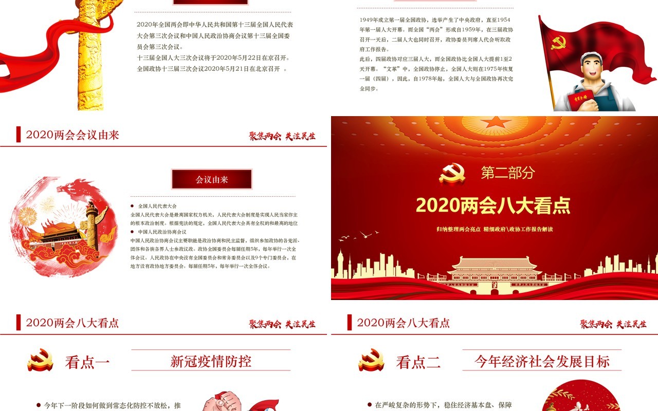 红色聚焦全国两会讲稿政府工作报告党建PPT模板
