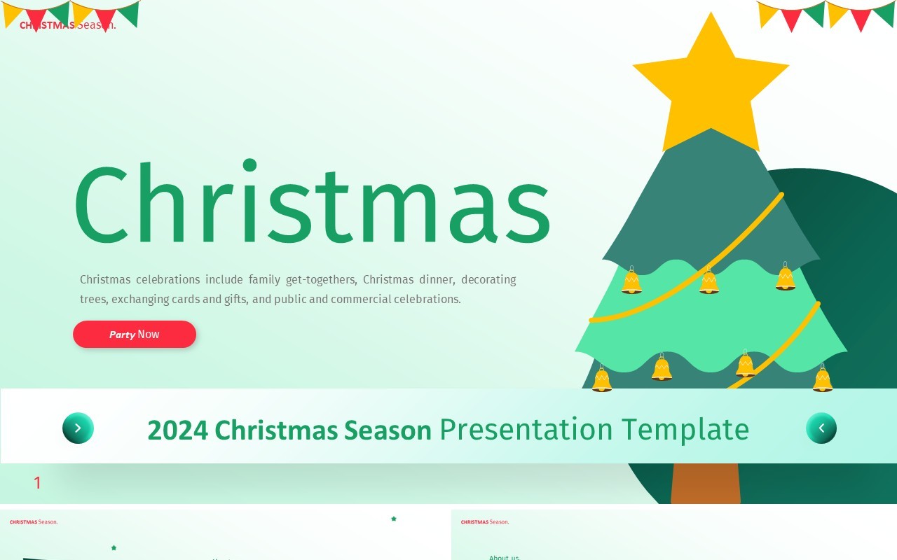 绿色卡通插画风圣诞主题PPT英文模板Christmas Powerpoint