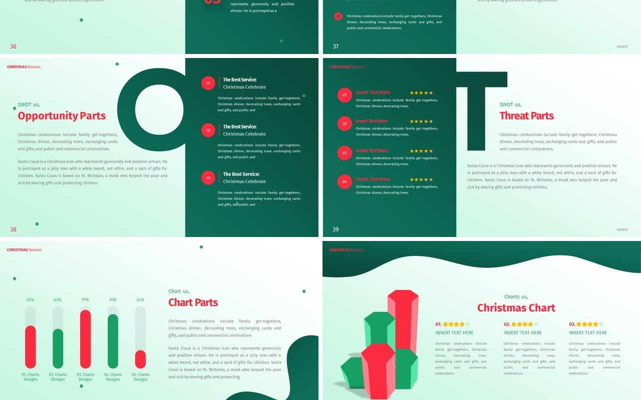 绿色卡通插画风圣诞主题PPT英文模板Christmas Powerpoint
