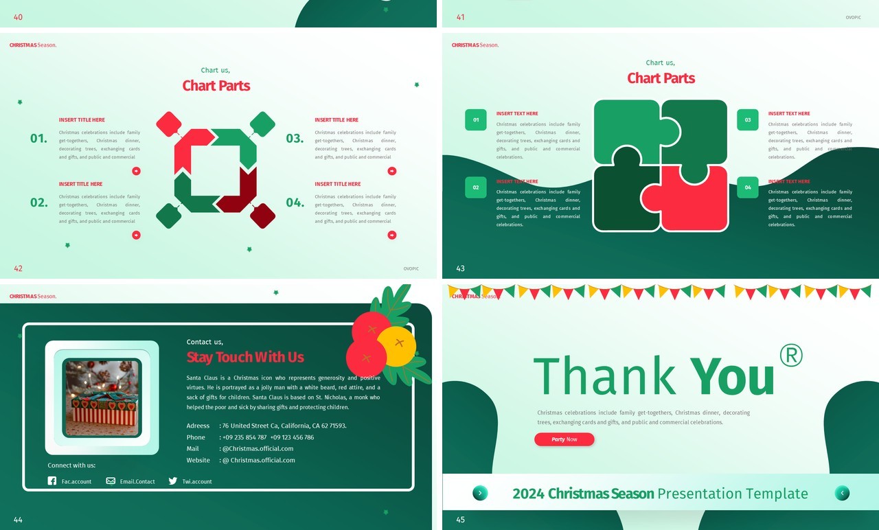绿色卡通插画风圣诞主题PPT英文模板Christmas Powerpoint