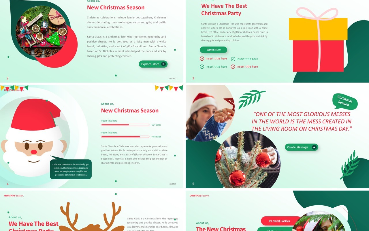 绿色卡通插画风圣诞主题PPT英文模板Christmas Powerpoint
