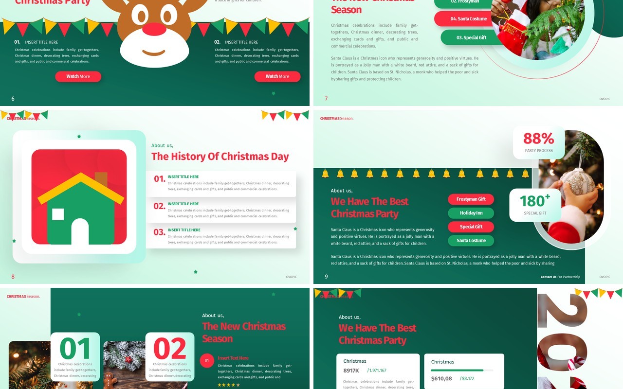 绿色卡通插画风圣诞主题PPT英文模板Christmas Powerpoint