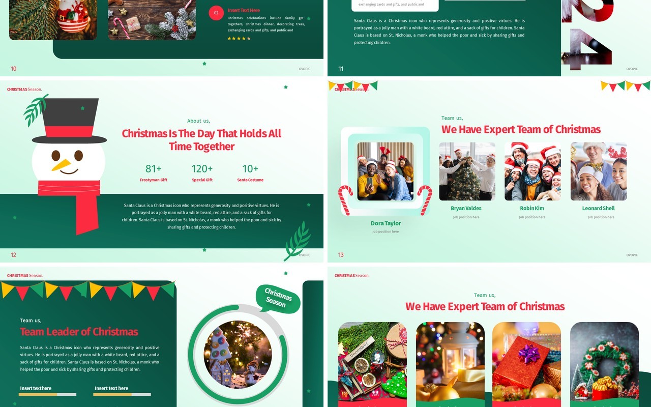 绿色卡通插画风圣诞主题PPT英文模板Christmas Powerpoint