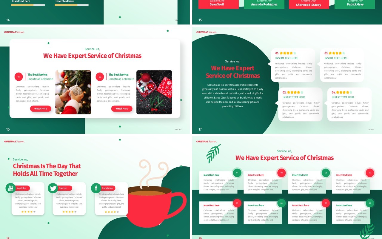 绿色卡通插画风圣诞主题PPT英文模板Christmas Powerpoint