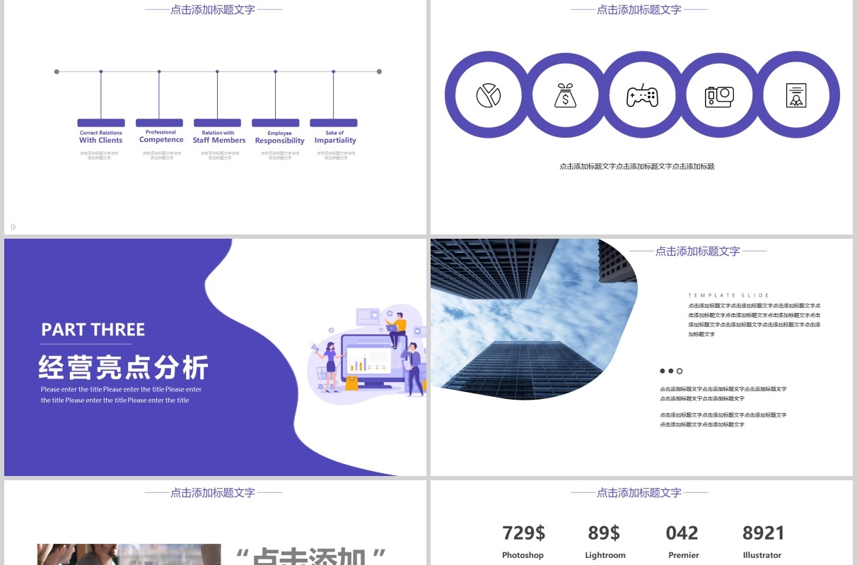 紫色扁平经营分析工作报告PPT模板