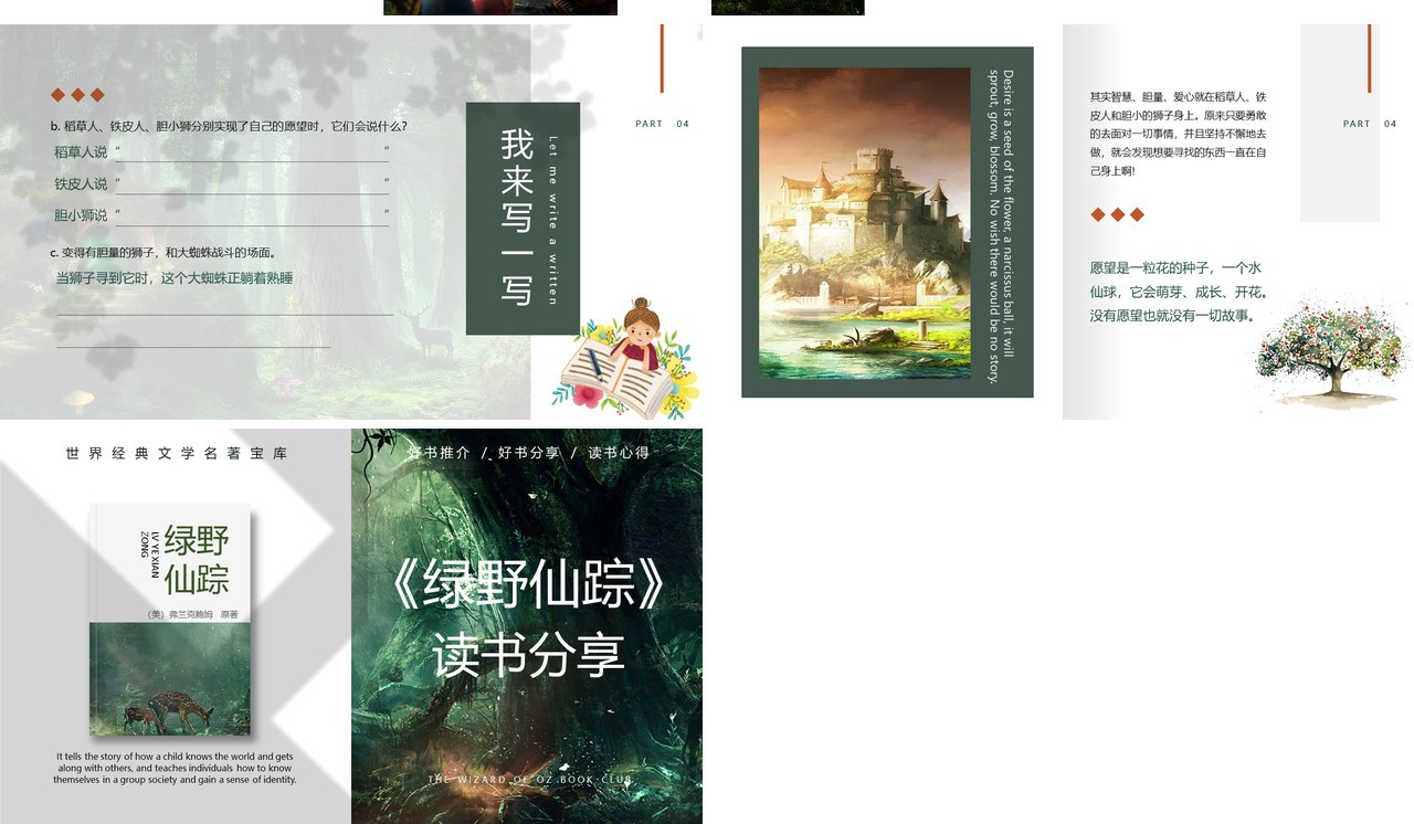 绿色清新风绿野仙踪读书分享PPT模板