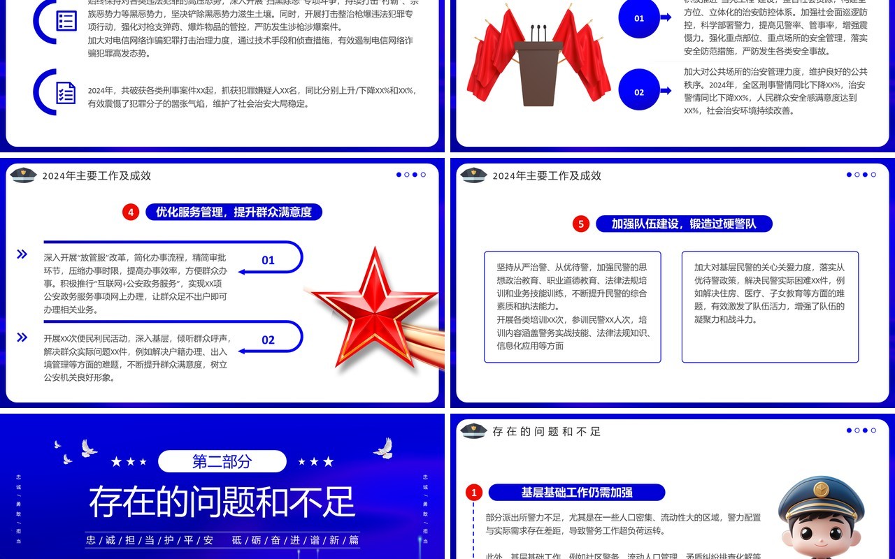 蓝色党政风公安部门工作总结计划PPT模板