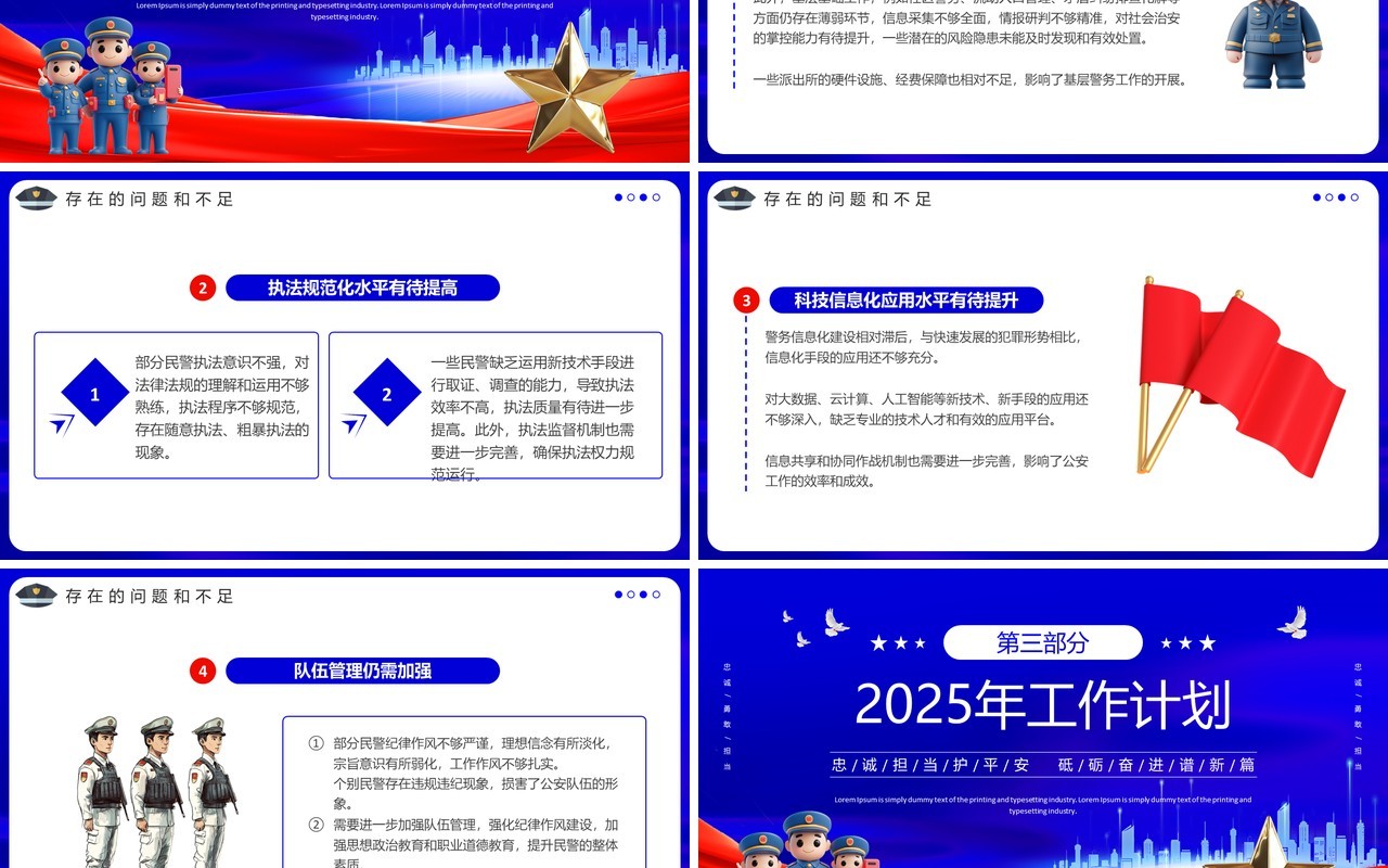 蓝色党政风公安部门工作总结计划PPT模板