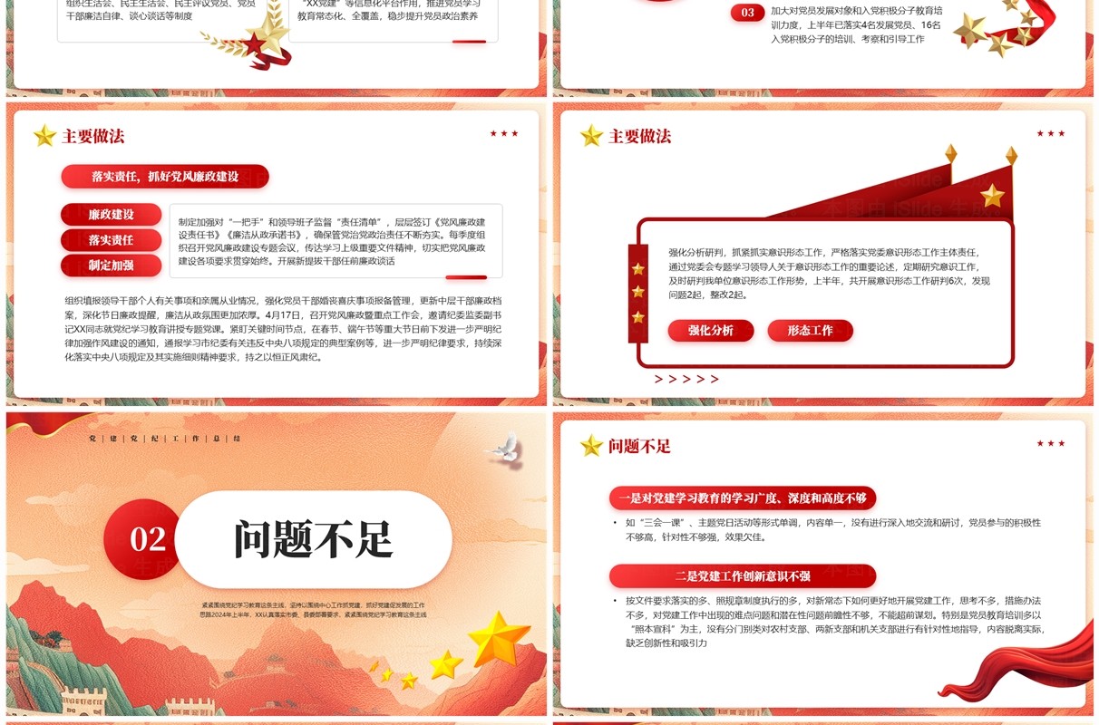 红色党政风党纪学习教育阶段性总结PPT模板