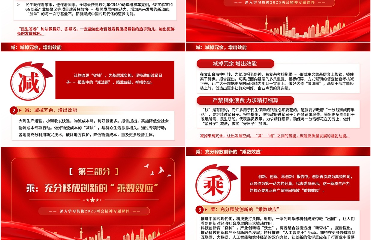 红色党政风政府工作报告里的加减乘除PPT模板
