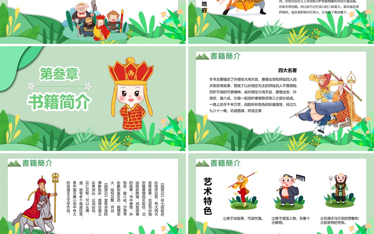 小清新剪纸风四大名著西游记简介PPT模板