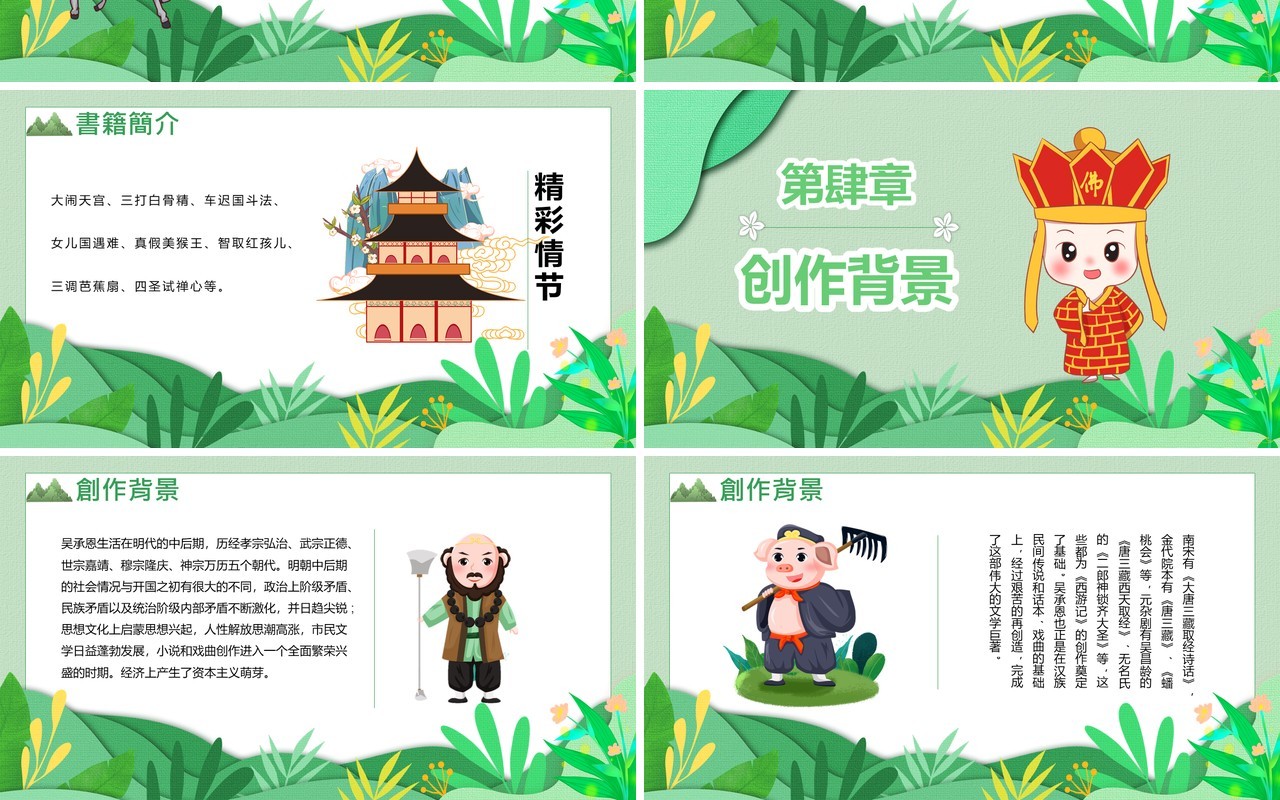 小清新剪纸风四大名著西游记简介PPT模板
