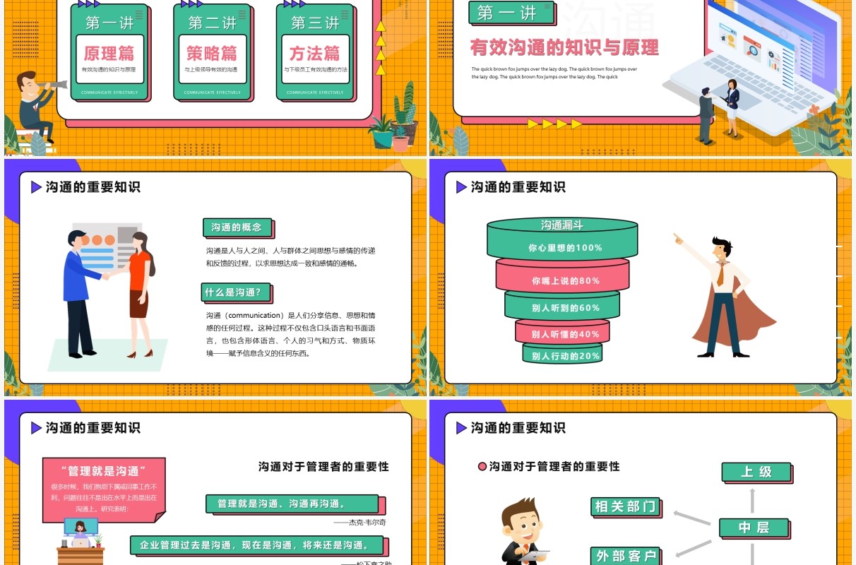 黄色卡通有效沟通培训课程PPT模版