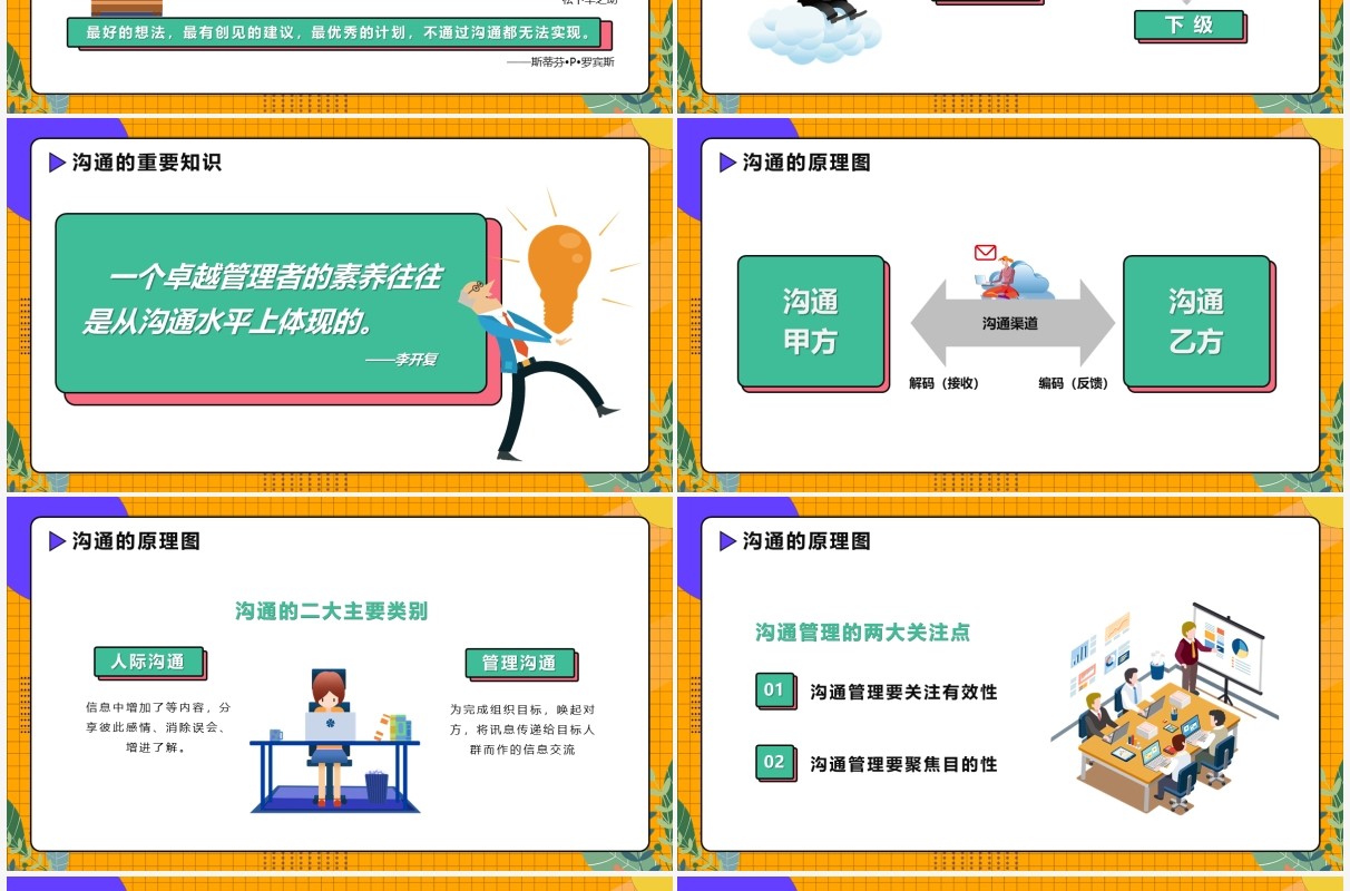 黄色卡通有效沟通培训课程PPT模版
