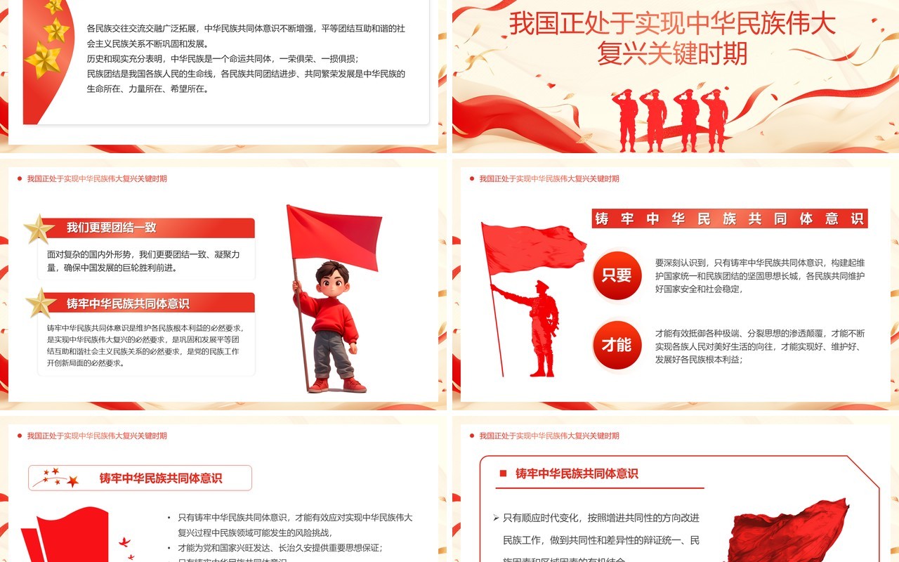 红色简约风铸牢中华民族共同体意识PPT模板