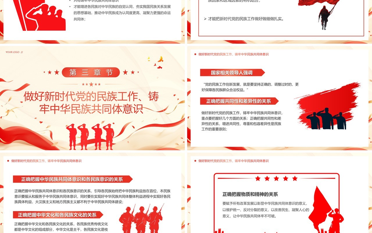 红色简约风铸牢中华民族共同体意识PPT模板