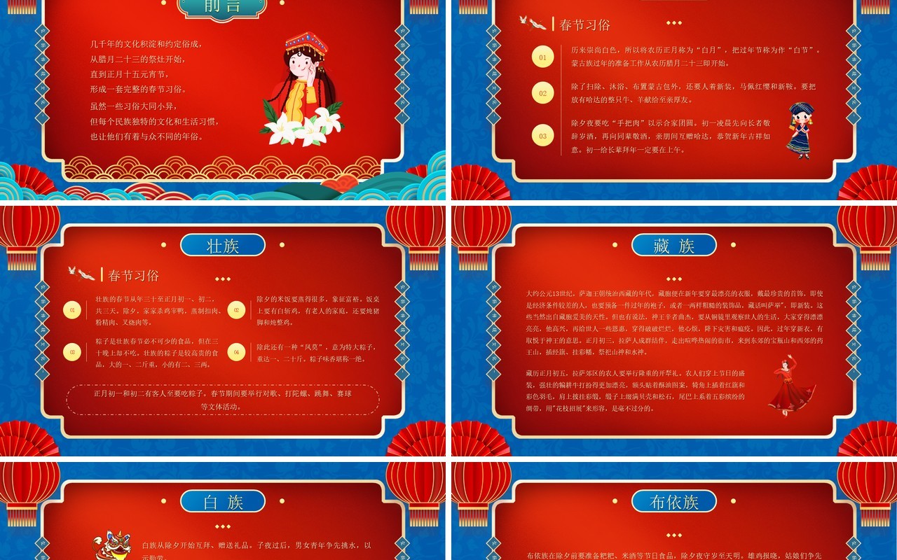 中国风少数民族春节习俗介绍PPT模板