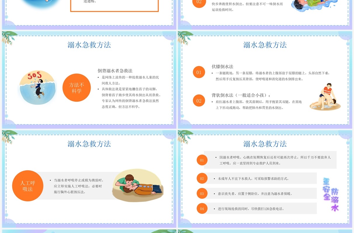 蓝色插画风家庭急救知识介绍PPT模板