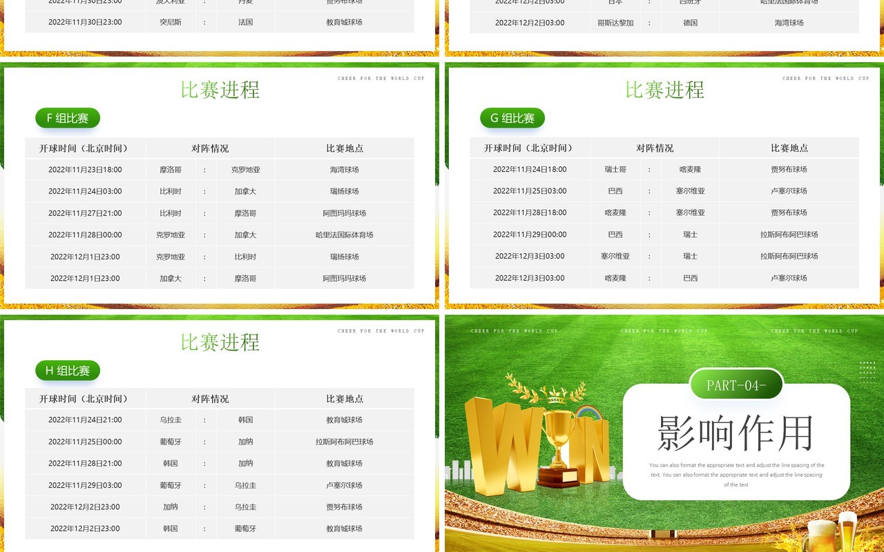 绿色简约风2022卡塔尔世界杯比赛介绍PPT模板