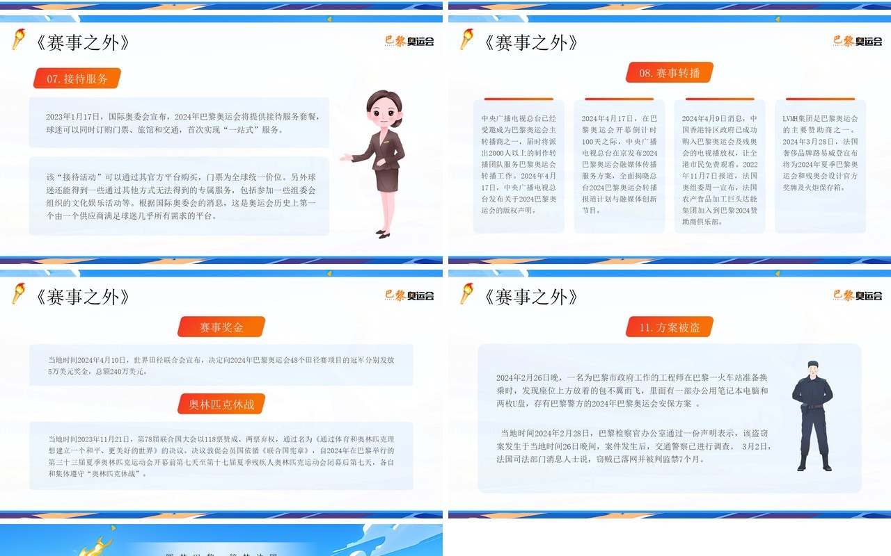 蓝色插画风2024巴黎奥运会PPT模板