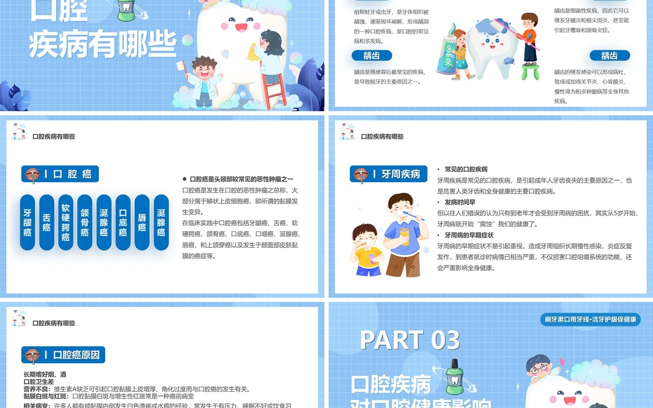 蓝色卡通风全国爱牙日PPT模板