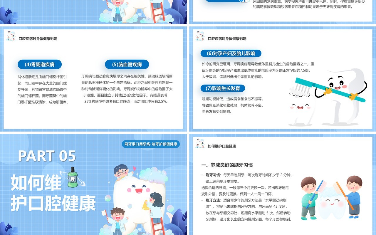 蓝色卡通风全国爱牙日PPT模板