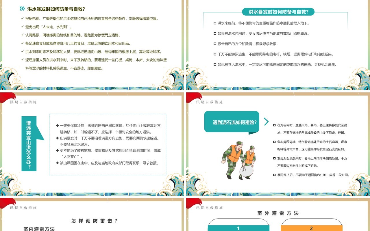 黄绿色国潮卡通风筑牢防汛安全屏障PPT模板