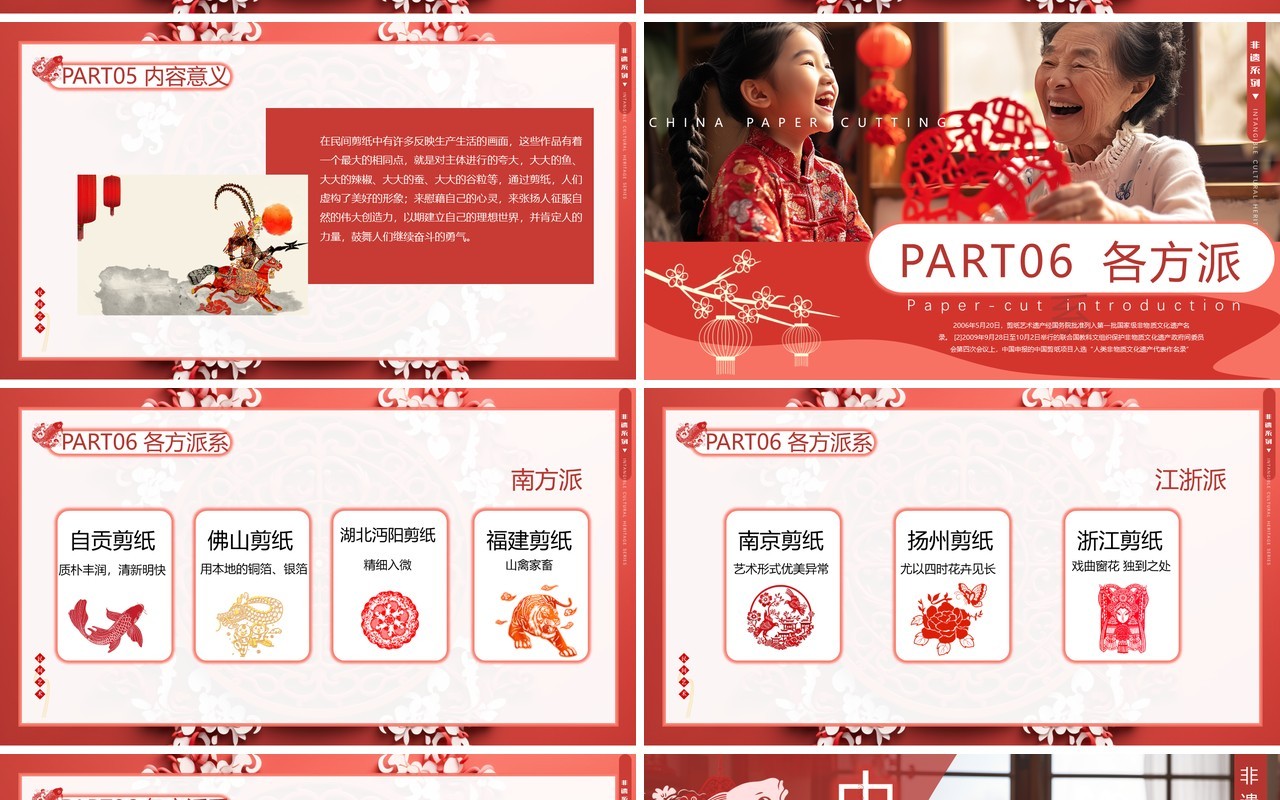 红色中国风非遗系列之中国剪纸文化PPT模板