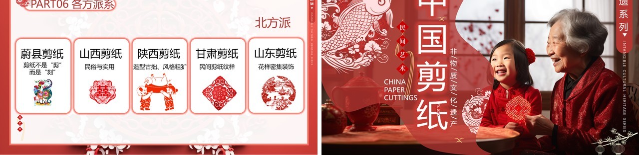 红色中国风非遗系列之中国剪纸文化PPT模板