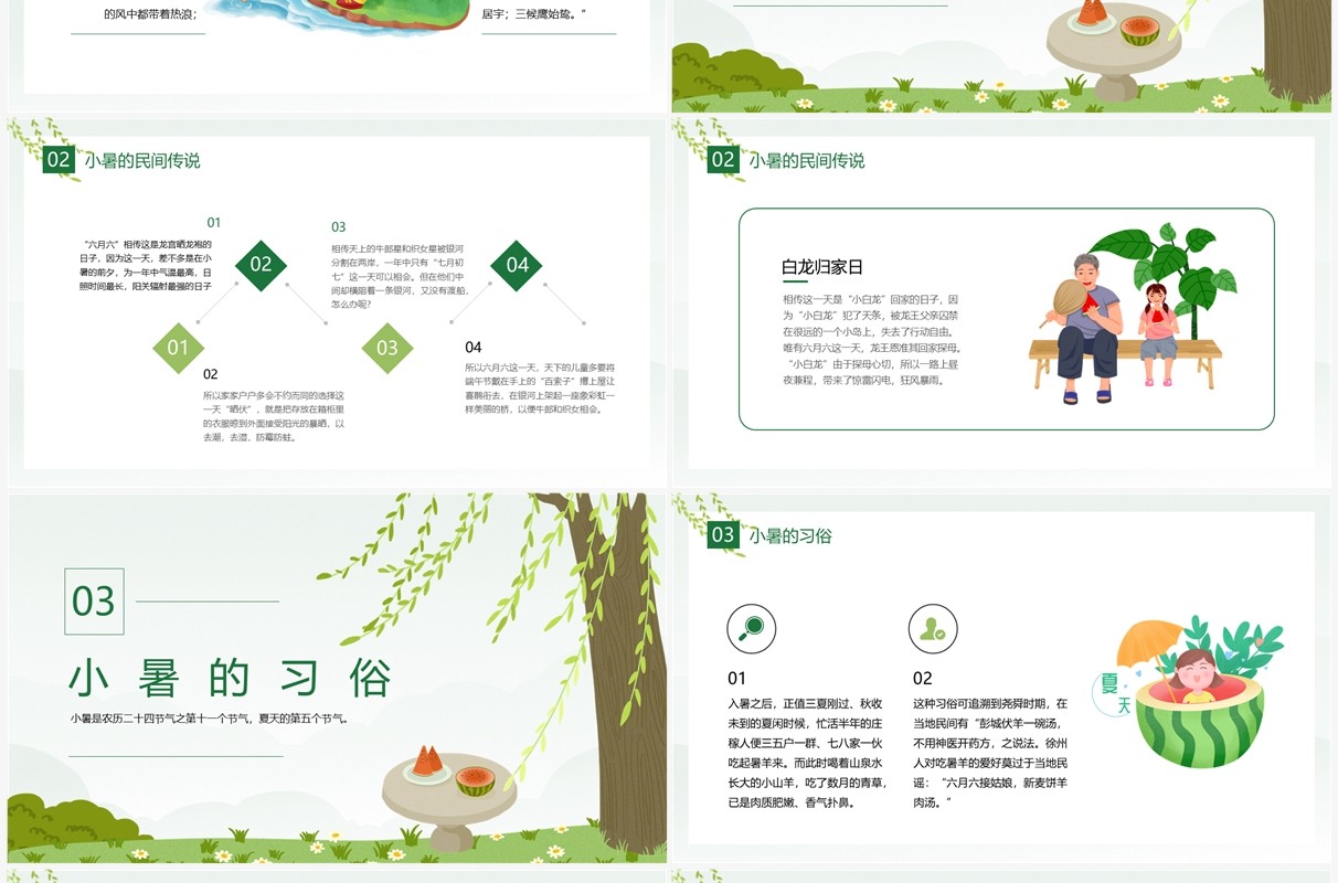 绿色卡通风二十四节气之小暑介绍PPT模板