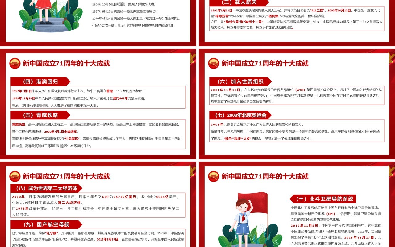 红色庆祝中华人民共和国成立71周年国庆党政党建PPT模板