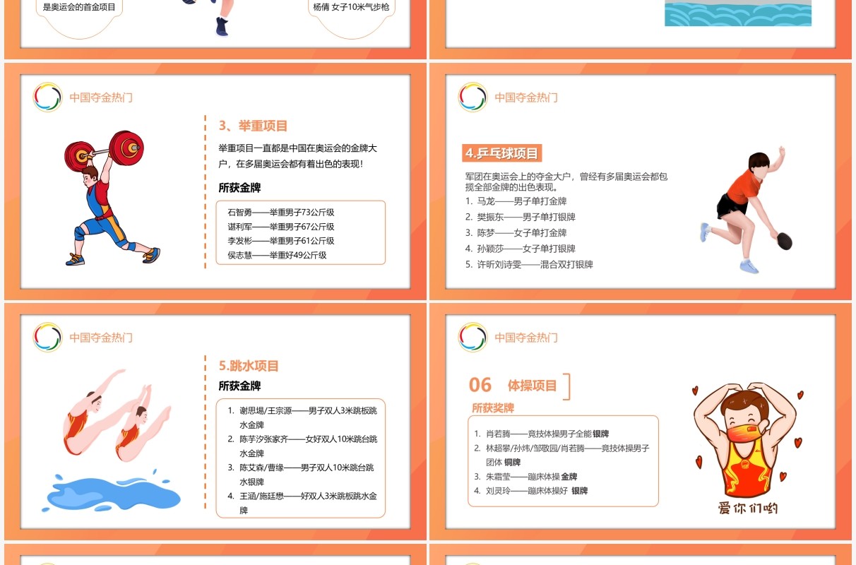 橙色插画风东京奥运会为中国加油会宣传介绍PPT模板