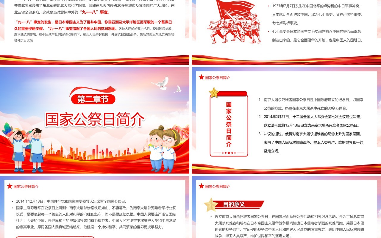 红色党政风勿忘国耻吾辈当自强PPT模板