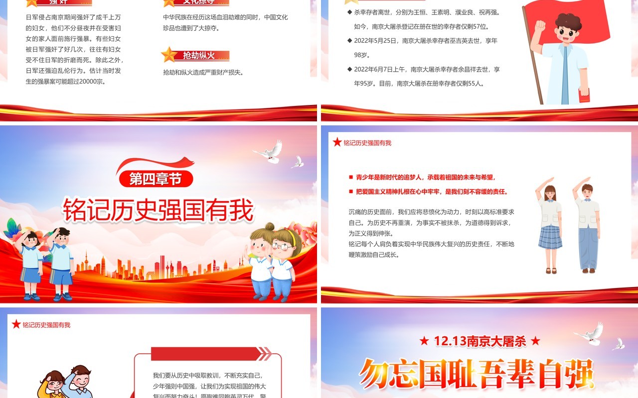 红色党政风勿忘国耻吾辈当自强PPT模板