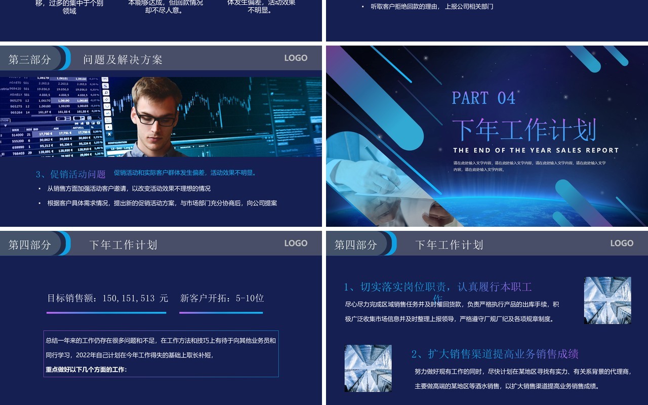 蓝紫渐变商务风销售年终总结汇报PPT模板