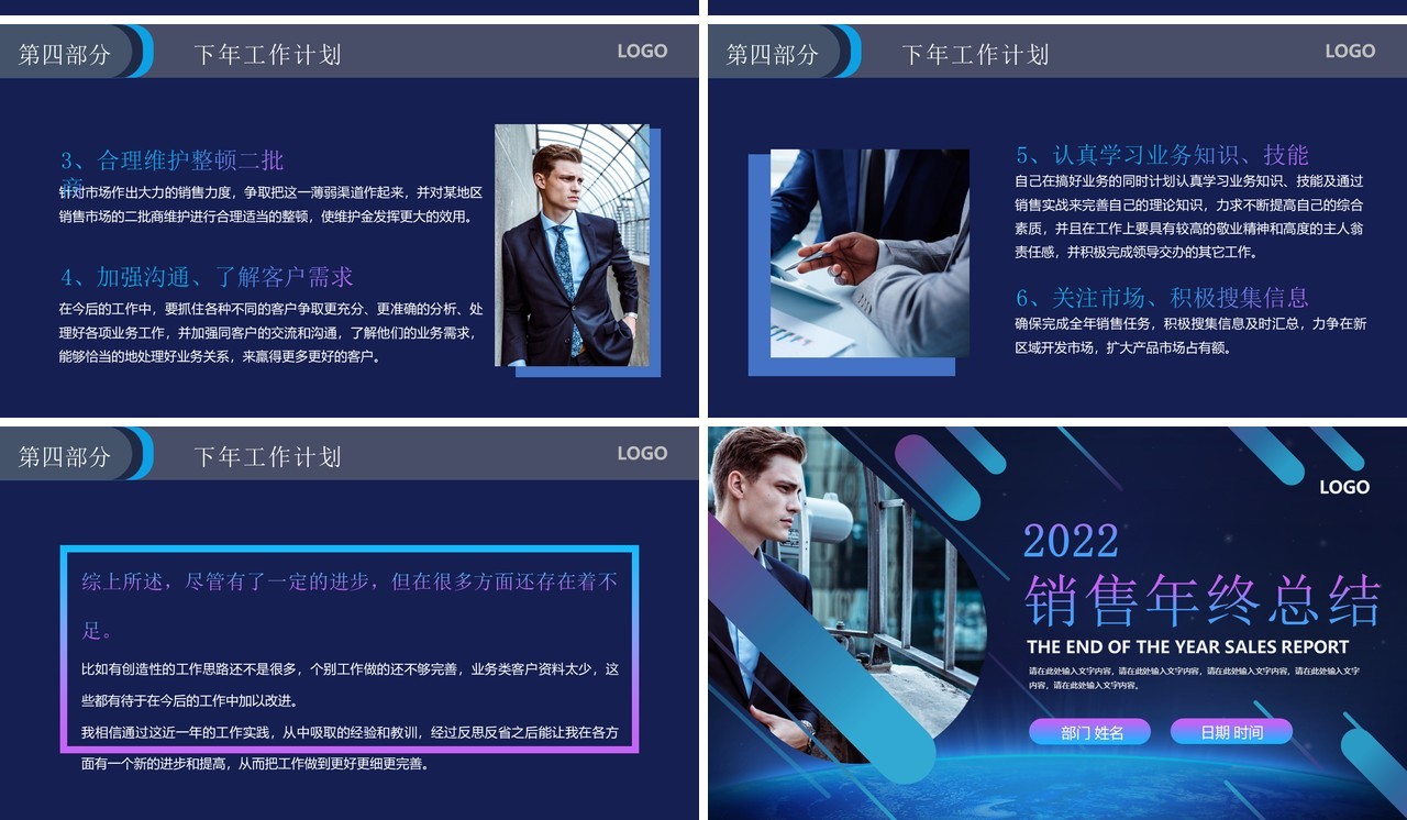 蓝紫渐变商务风销售年终总结汇报PPT模板