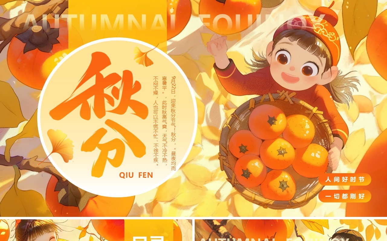 橙色插画风二十四节气秋分介绍PPT模板