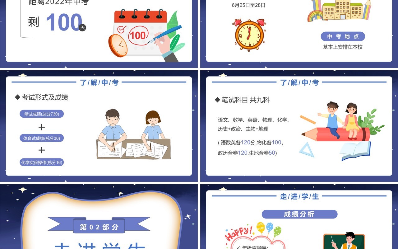 卡通紫橙色备战中考初三家长会PPT模板