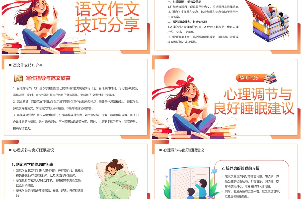 橙色卡通中考冲刺复习计划PPT模板