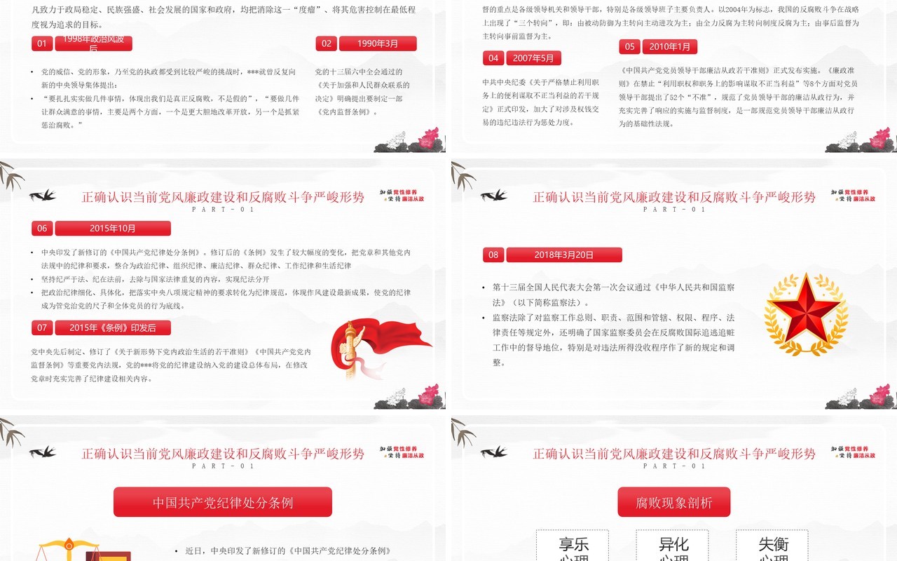 红色中国风反腐倡廉专题党课PPT模板