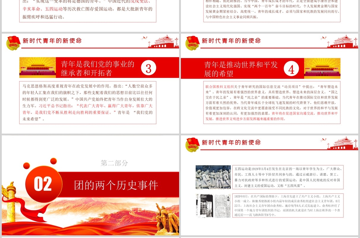 纪念五四运动101周年弘扬五四精神青年节PPT党政党课模板